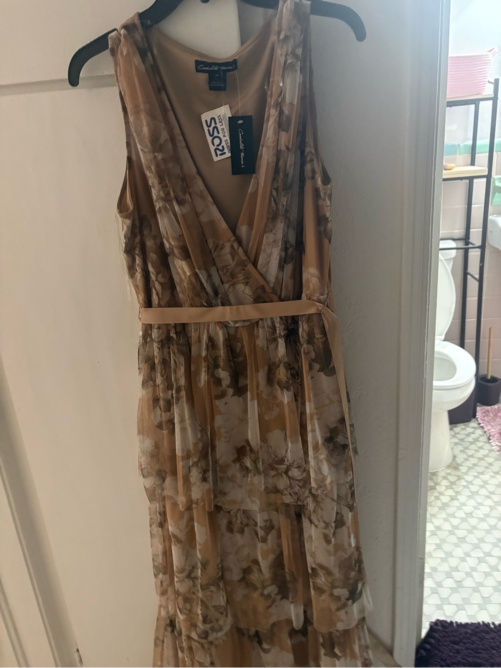 Cynthia Steffe Mustard and Cream Floral Wrap Maxi Dress